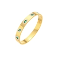 Gold plated stainless steel bangle featuring green oval gemstones with halo diamonds - Oval Green Stone Style (SZ-219) / SZ-219 Gold
