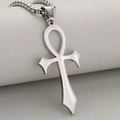 Zilveren roestvrijstalen Egyptische Ankh-kruishanger met ronde schakelketting - Zilver (Alleen Hanger)