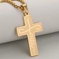 Gold stainless steel cross pendant necklace with engraved faith script on box chain - Gold (Pendant Only)