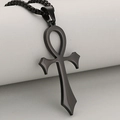 Gepolijste zwarte roestvrijstalen Ankh kruis hanger met kralenketting op grijze standaard - Zwart (Alleen Hanger)