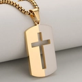 Two-tone stainless steel cross dog tag pendant necklace with a thick box chain for men - Gold+Silver (Pendant Only (Without Chain))