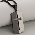 Mens fashion minimalist hollow cross military tag necklace with black bead chain - Black+Silver (Pendant Only (Without Chain))