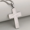 Polished stainless steel cross pendant with Faith engraving on a sturdy bead chain - Silver (Pendant Only)