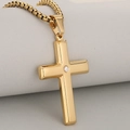 Polished gold stainless steel cross necklace with a sparkling center zircon stone - Pendant Only (Without Chain) / Gold