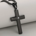 Polished black stainless steel cross pendant necklace with a central white zircon stone - Pendant Only (Without Chain) / Black