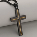 Zwarte roestvrijstalen kruis hanger ketting met gouden lijnen en enkel diamant accent - Alleen hanger / Black with Gold Line (Pendant Only (Without Chain))