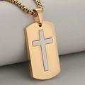 Gold stainless steel military dog tag pendant with silver cross and box chain necklace - Pendant Only (Without Chain) / Gold + Silver