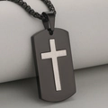 Men's black stainless steel dog tag necklace with silver cross pendant and bead chain - Pendant Only (Without Chain) / Black + Silver