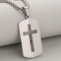 Fashionable stainless steel military tag pendant with hollow cross on box chain - Silver (Pendant Only (Without Chain))