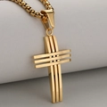 Heren kruis ketting van goud roestvrij staal met een uniek geometrisch 3D-ontwerp - Goud (Pendant Only (Without Chain))