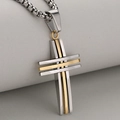 Heren tweekleurige roestvrijstalen kruis hanger met een stevige boxketting - Zilver En Goud (Alleen Hanger (Zonder Ketting))