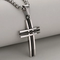 Moderne holle kruis hanger van zilver en zwart staal met stevige schakelketting - Zilver En Zwart (Alleen Hanger (Zonder Ketting))