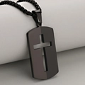 Ciondolo piastrina militare in acciaio inossidabile nero opaco con croce traforata - Nero (Pendant Only (Without Chain))