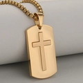 Gold stainless steel dog tag necklace with a brushed cross and robust box chain - Pendant Only (Without Chain) / Gold
