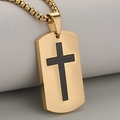 Men's vintage golden dog tag pendant with black cross and box chain in brushed finish - Pendant Only (Without Chain) / Gold + Black