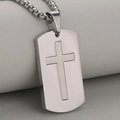 Brushed stainless steel cross dog tag pendant for men with box chain necklace - Pendant Only (Without Chain) / Silver