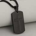 Men's black stainless steel military tag necklace with carbon fiber cross inlay - Black (Pendant Only)