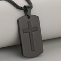 Men's minimalist hip hop black stainless steel cross dog tag pendant necklace - Pendant Only (Without Chain) / Black