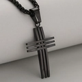 Modische mattschwarze Edelstahl Kreuzhalskette mit Perlenkette für Herren im kühlen Design - Schwarz (Pendant Only (Without Chain))