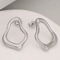 Minimalistische onregelmatige holle geometrische oorknopjes van gepolijst roestvrij staal - Zilver