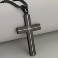 Klassieke zwarte roestvrijstalen kruishanger met zilveren lijnen en klein kristal - Alleen hanger / Zwart met Zilveren Lijn (Alleen Hanger (Zonder Ketting))
