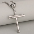 Collier avec pendentif croix de baseball en acier inoxydable poli et chaîne à maillons - Pendentif uniquement / Argent
