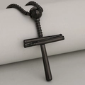 Collier avec pendentif croix baseball en acier inoxydable noir poli pour hommes - Pendentif uniquement / Noir