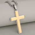 Men's minimalist stainless steel double-layer cross pendant necklace in gold and silver - Gold and Silver Splicing