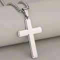 Polished double-layered stainless steel cross pendant necklace with box chain for men - Silver With Chain