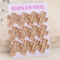 Lot de 12 boucles d'oreilles croix en acier inoxydable or rose avec pierres en cristal - Plaqué Or Rose Zircone Blanche