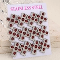 Orecchini a croce in acciaio inossidabile con cristalli rossi set da nove pezzi - Argento con pietra rossa
