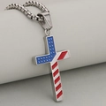 American flag cross pendant necklace in stainless steel with a chunky silver link chain - Enamel Style-Pendant Only (Without Chain) / Silver