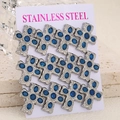 Set di 12 orecchini a croce in acciaio inossidabile con cristalli blu ovali - Argento con pietra blu