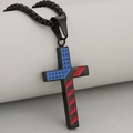 Black stainless steel cross pendant necklace with American flag stars and stripes pattern - Enamel Style-Pendant Only (Without Chain) / Black