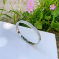 Polished silver stainless steel bangle with double row of clear cubic zirconia crystals - Silver (4134)