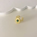 Bague ajustable dorée vintage avec turquoise verte en forme de poire et design bouclier - Style Bouclier Vintage avec Pierre Verte en Poire (R0060-02)