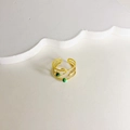Bague ouverte en acier titane doré avec pierres malachites vertes et motifs lune et étoile - Style Triple Couche Lune Étoile Ciel Étoilé (R0059-02)