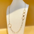 Long collier chaîne trombone doré avec anneaux en résine marbrée crème pour femme - Or-Rose (N0004-02-pink)