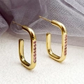 Élégantes boucles d'oreilles dorées en U avec zircons roses au design minimaliste - Style Zircone Rose (TL-E0472-02-pink)