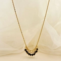 Collier élégant plaqué or 14 carats avec pampilles en perles de cristal noir facetté - Noir