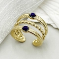 Bague ajustable en acier inoxydable 18K avec pierres bleu marine et texture torsadée - Bleu