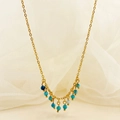 Collier plaqué or 14K avec perles turquoise en forme de gland sur chaîne fine - Bleu