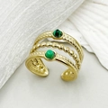 Bague triple couche en acier inoxydable plaqué or 18K avec turquoise et malachite - Vert