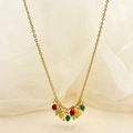 Collier plaqué or 14K orné de pierres naturelles colorées et pendentif en perles - Coloré