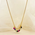 Collier plaqué or 14K avec perles en pierres naturelles colorées et chaîne fine - Couleurs Mixtes