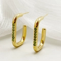 Boucles d'oreilles en titane plaqué or en forme de U avec zircons verts sertis - Style Zircone Verte (TL-E0472-02-green)