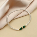 Bracelet élégant en acier inoxydable avec perles d'eau douce et perles de malachite - Texture Malachite (B0127-02-green)