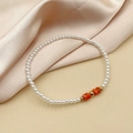 Bracelet élégant en acier inoxydable avec perles d'eau douce et pierres orange - Texture Rouge Corail (B0127-02-red)