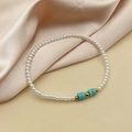 Bracelet en perles d'eau douce avec pierres turquoise et accents de perles dorées - Texture Turquoise (B0127-02-blue)