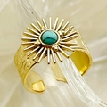 Détail d'une bague soleil vintage avec pierre turquoise et finition en or martelé - Radial Vintage Martelé / Style Tournesol Turquoise (R0267-02)